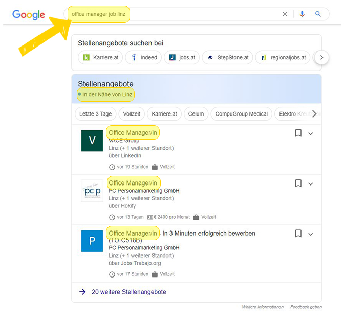 Google Manager Job Linz Anzeige