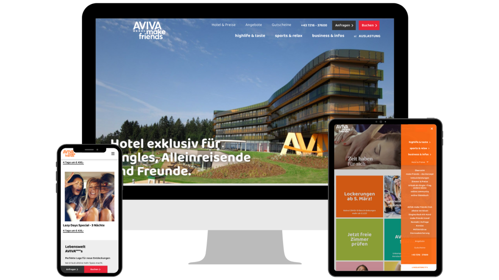 Eine verkaufsstarke Hotelwebsite: Hotel AVIVA, St. Stefan